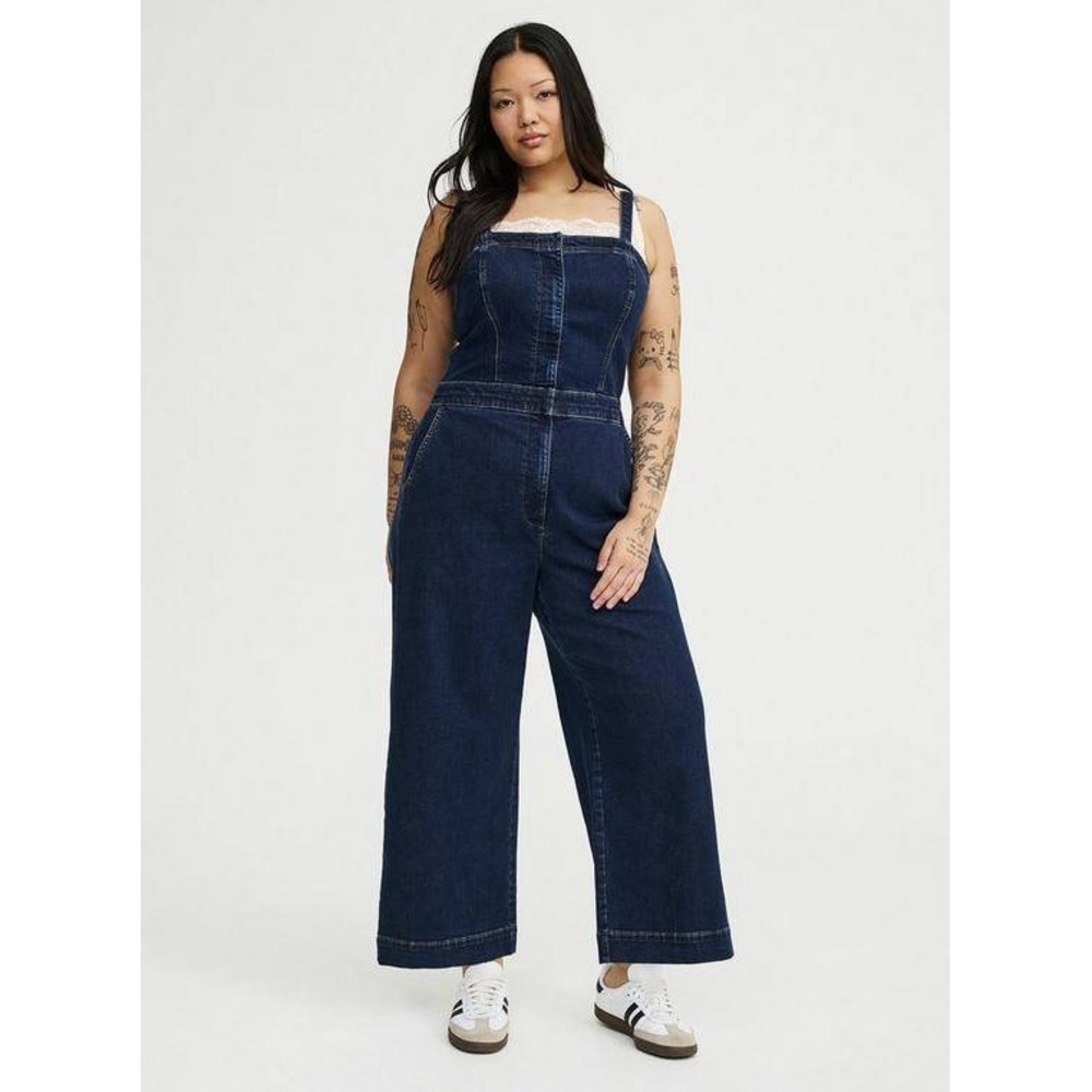 Torrid Denim Jumpsuit Women Plus Size 00 Dark Blue Wide Leg Sleeveless Stretch